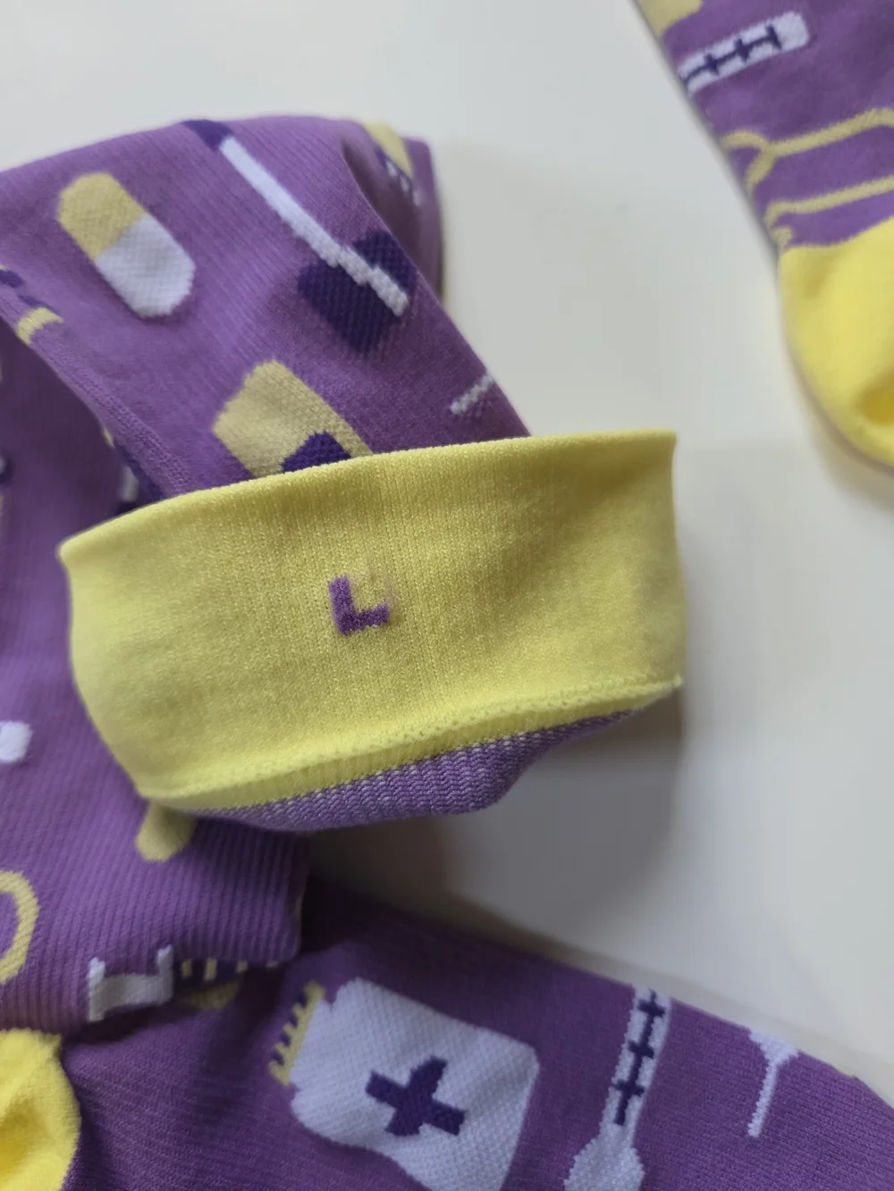 Figs Purple and Yellow Medical-Print Knee-High Socks Size Large